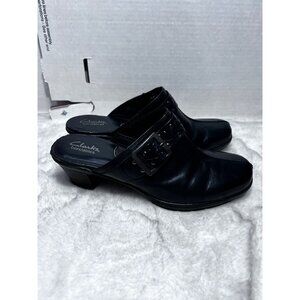 Clark’s bendables black leather mules shoe women size 10 M